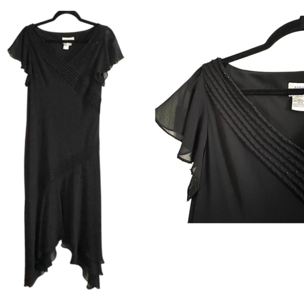 ADRIANNA PAPELL Vintage Chiffon Flutter Sleeve Beaded Asymmetric Hem - Sz 10 NWT